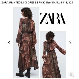 Zara Printed Midi Dress Brick